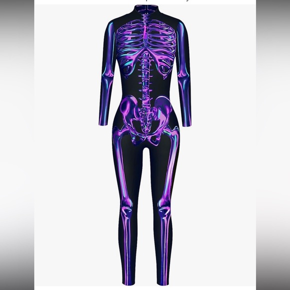 rave ready skeleton body suit in black purple - Picture 2 of 5